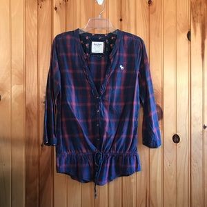 Abercrombie & Fitch Peplum plaid shirt / bow Sz M